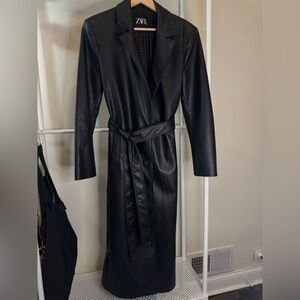 Zara Black Faux Leather Trench Coat